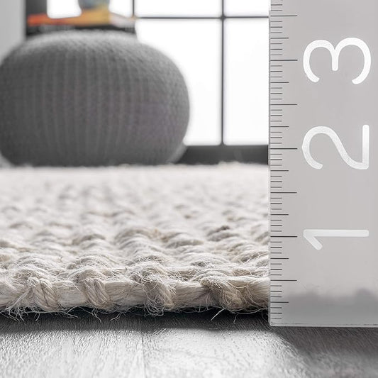 Nuloom Daniela Off-White, 8' Square, Handmade, Jute, Tassel, Soft and Textured, High Traffic, Stain Resistant, Easy Clean, Durable Area Rug for Bedroom, Living Room, Dining Space, Foyer, Entryway