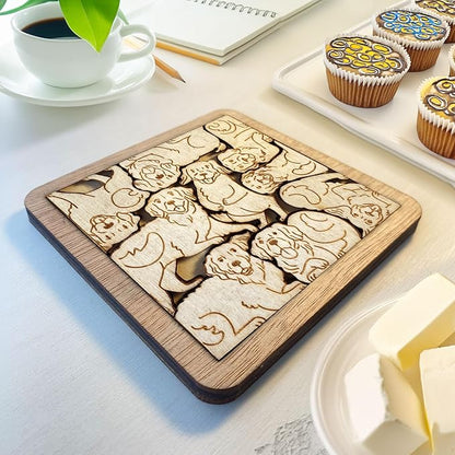 Set 02 Golden Retriever Wooden Coaster Set - Beautifully Carved Dog Breed Drink Coasters for Dog Lovers, Home Decor, and Table Protection