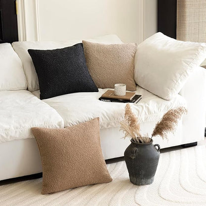 Foindtower Decorative Textured Boucle Throw Pillow Covers Accent Solid Lumbar Pillow Cases Neutral Soft Cozy Couch Cushion Case for Chair Sofa Bedroom Living Room Home Decor 12 x 20 Inch,Black
