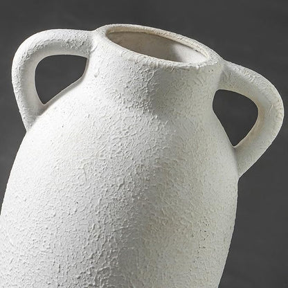 Ceramic Farmhouse Vase with 2 Handles, Boho Decorative Flower Vase for Home Decor, Living Room, Entryway, Table, Shelf Decor, 9.6 Inch