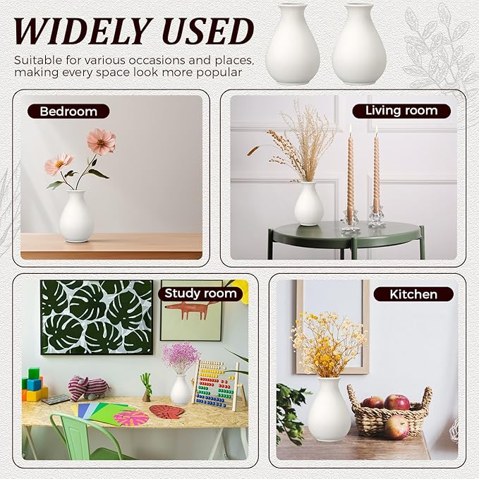 Tioncy 15 Pack White Ceramic Bud Vases Bulk Christmas Decoration 3.9 Inch Boho Small Flower Ceramic Vases for Centerpieces for Dry Flowers Pampas Garss Home Wedding Table Decor(Classic)