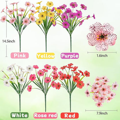 MACTING Spring Artificial Flowers for Outdoors 6 Bundles Fake Flowers UV Resistant Faux Plastic Plants No Fade for Planters Window Box Patio Porch Garden Yard Indoor Outside Decorations(Mix Color-1)