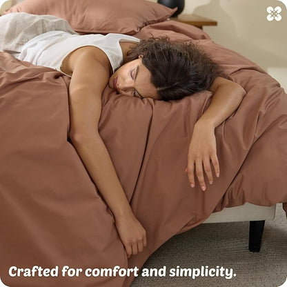 Bedsure Cotton Duvet Cover Queen - Luxury Slub Weave 100% Cotton Duvet Cover with a Linen Like Textured, Easy Change Durable Bedding, Mocha Mousse, 90" x 90"