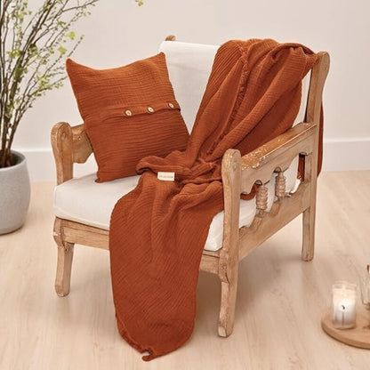 Muslin Blanket - Pure 100% Turkish Cotton Airy Soft Light Versatile Gauze Throw Blanket for Bed, Couch, Sofa (Cinnamon Brown, Throw Size (50" x 66" inch))