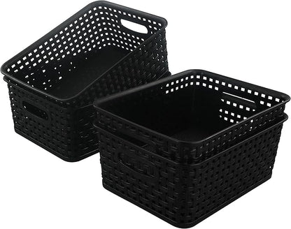 Morcte Black Plastic Storage Basket Bins Organizer, 4-Pack