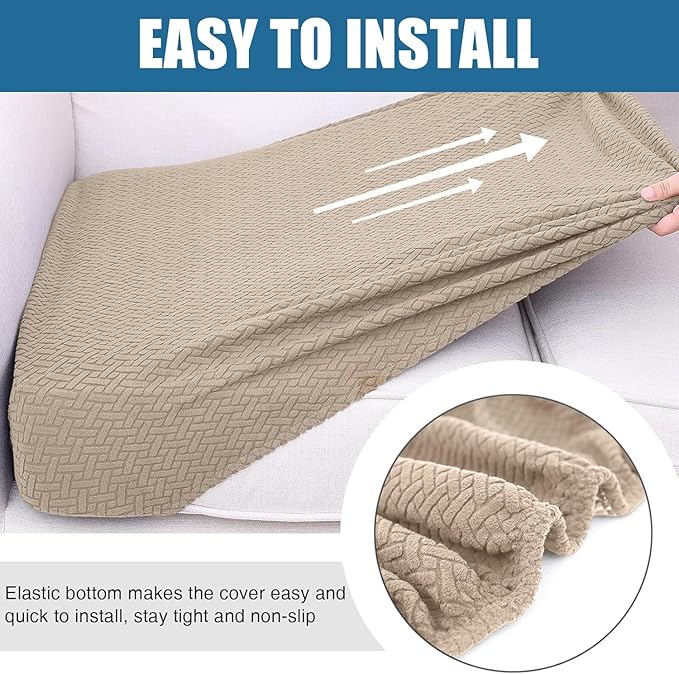 Smiry Waterproof Couch Cushion Covers, Stretch Jacquard Thick Sofa Cushion Covers, Washable Seat Slipcover Elastic Furniture Protector for Pets, Kid (Large, Camel)