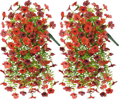 INQCMY 2Pcs Artificial Fake Hanging Flowers for Outdoors UV Resistant Artificial Plants for Spring Summer Decor Look Real Faux Flowers for Outside Home Planter Porch Patio Decor
