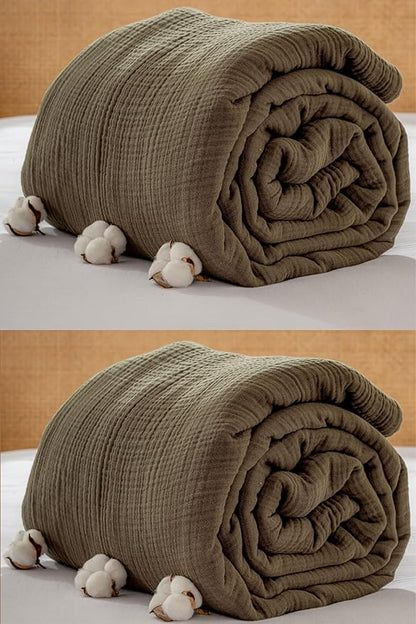 Muslin Blanket - Pure 100% Turkish Cotton Airy Soft Light Versatile Gauze Throw Blanket for Bed, Couch, Sofa (Khaki Green, King Size (95" x 110" inch))