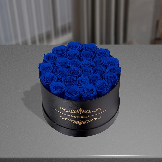 NATROSES 27 Piece Forever Preserved Roses in a Box, Preserved Flowers for Delivery Birthday, Flowers Gifts for Mothers Day, Royal Blue