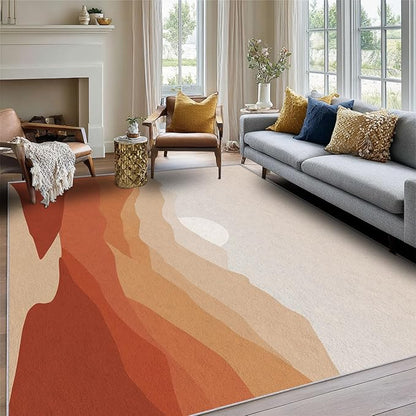 Boho Rug, 5x7 Area Rugs Terracotta Mountain Sun Minimalist Pattern for Living Room, Bedroom, Boho Home Decor Accessories Indoor Carpet, Non Slip & Machine Washable