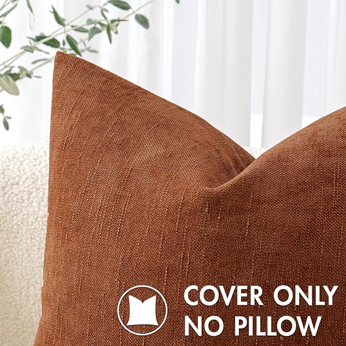 MIULEE Pack of 2 Decorative Throw Pillow Covers Soft Chenille Throw Pillows Solid Textured Cushion Covers for Couch Sofa Bedroom Living Room 18x18 Inch, Dark Rust