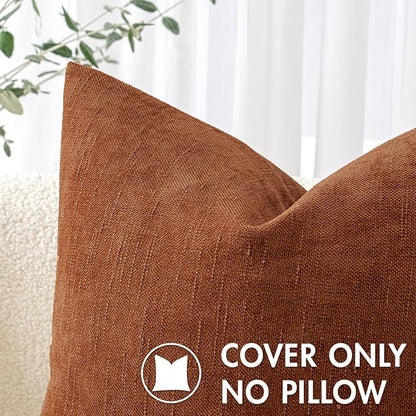 MIULEE Pack of 2 Decorative Throw Pillow Covers Soft Chenille Throw Pillows Solid Textured Cushion Covers for Couch Sofa Bedroom Living Room 18x18 Inch, Dark Rust
