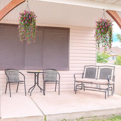Artificial Hanging Flowers for Outdoors, 2 Pcs Fake Hanging Plant Spring Summer Decor, UV Resistant No Fade Realistic Faux Flower for Front Door Porch Planter Patio Garden Yard(Light Purple Red)
