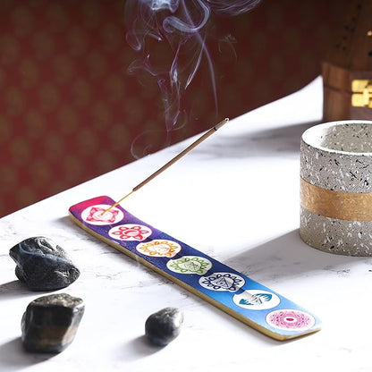 Bless-International Traditional-Handmade-Burner Wooden-Incense-Stick-Holder Ash-Catcher-Stand for-Aromatherapy-Meditation-Yoga (Seven Chakkra) 10 Inches, Pack of 2