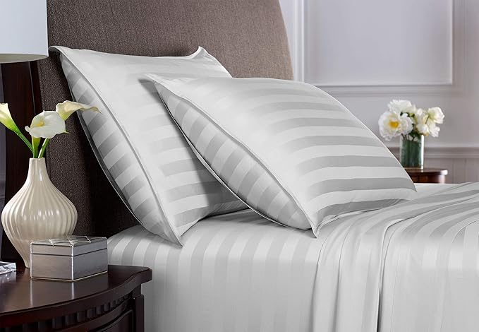 Queen Pillowcases by Pure Bamboo, Genuine 100% Organic Viscose Derived from Bamboo, Luxuriously Soft & Cooling, Double Stitching, Envelope Closure (2 Queen Pillowcases, Jacquard White)