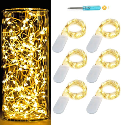 OakHaomie 6 Pack Fairy Lights Battery Operated No Remote LED Starry String Lights 30 Micro Starry LEDs on 10ft Silvery Copper Wire Light for DIY Wedding Centerpiece Table Decorations (Warm White)