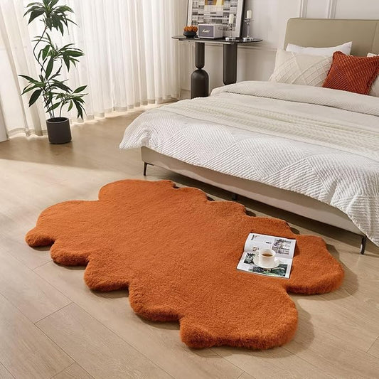 1700GSM Fuzzy Faux Sheepskin Fur Area Rug,Extra Soft Faux Fur Mat,Fluffy Shaggy Fur Rug for Bedroom Living Bedside Rug Room Decor-Burnt Orange, 4 x6 ft