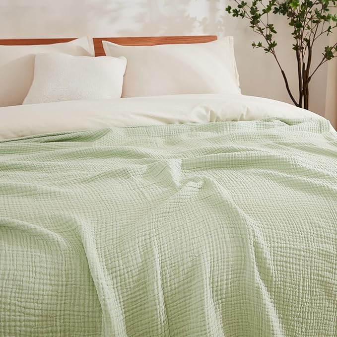 EMME Cotton Muslin Twin XL Blanket Breathable Gauze Blanket Soft Lightweight Blankets Adults Gifts for Women (Mint Green, 66"x90")