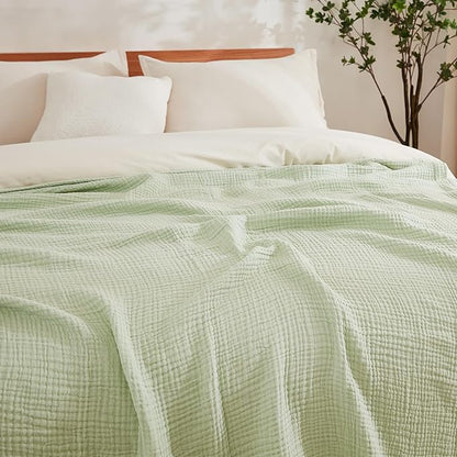 EMME Cotton Muslin Twin XL Blanket Breathable Gauze Blanket Soft Lightweight Blankets Adults Gifts for Women (Mint Green, 66"x90")