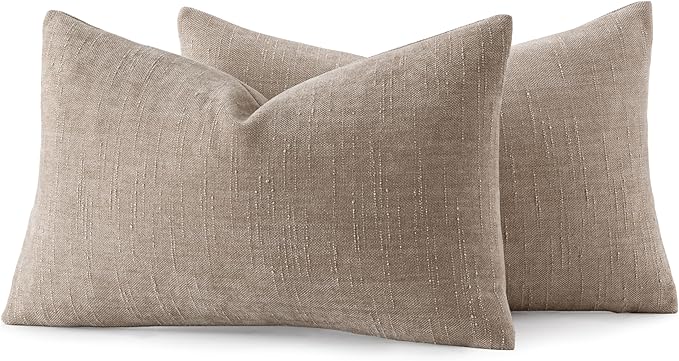 MIULEE Pack of 2 Decorative Throw Pillow Covers Soft Chenille Lumbar Accent Throw Pillows Solid Textured Cushion Covers for Couch Sofa Bedroom Living Room 20x12 Inch,Light Taupe