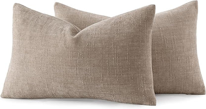 MIULEE Pack of 2 Decorative Throw Pillow Covers Soft Chenille Lumbar Accent Throw Pillows Solid Textured Cushion Covers for Couch Sofa Bedroom Living Room 20x12 Inch,Light Taupe