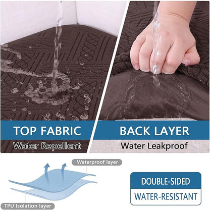 hyha Waterproof Couch Cushion Covers, Waterproof Sectional Couch Covers for 2 Cushion Sofa for Pets, Stretch Sofa Slipcover Washable with Elastic Bottom(Medium, Chocolate)