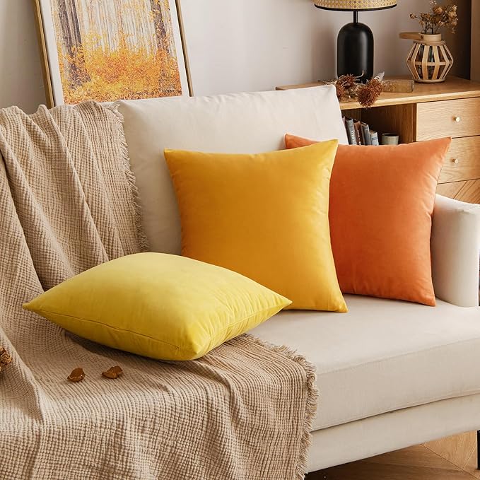 EMEMA Fall Orange Velvet Throw Pillow Covers 12x20 Inch Set of 2 Decorative Rectangle Pillowcase Soft Solid Cushion Case for Couch Sofa Bed Bedroom Livingroom