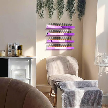 4 Pack 15 Inch Purple Reflective Acrylic Shelves, Purple Floating Shelves, Modern Sunglasses Essential Oil Picture Ledge Display Toy Storage Shelf