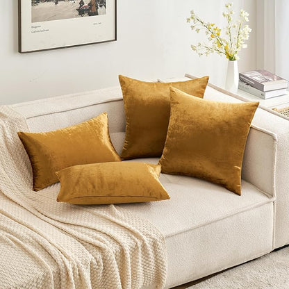 MIULEE Velvet Throw Pillow Covers 16x16 Inch, Pack of 2 - Dark Gold, Soft Solid Decorative Pillow Covers Cushion Cases Modern Luxury Home Decor for Couch Sofa Bedroom Livingroom