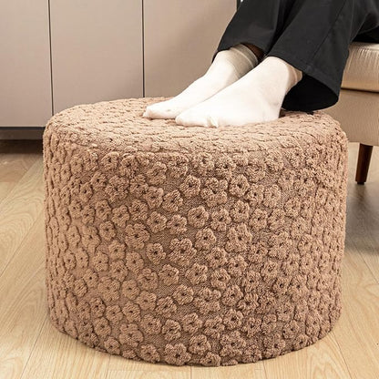 Round Plush Stuffed Ottoman Pouf - Ultra-Soft Furry Ottoman Foot Rest with High-Density Foam Filling, 20" x 14" Multi-Functional Floor Pouf for Living Room