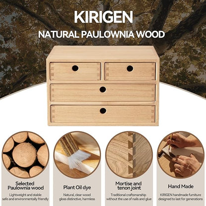 Kirigen Natural Wood Desktop Organizers with Drawers - Home Workspace Office Supplies Wooden Storage Box Shelf Case - Hold Makeup Box (NA, 3-Layer &4 Drawers)