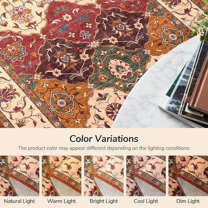 Lessymo Moroccan Area Rugs 3x5, Fauxwool Washable Area Rug for Bedroom Entryway Living Room, Non-Slip Multicolor Oriental Rug, Low Plie Boho Vintage Area Rug, Kid & Pet Friendly, Classic Red and Cream
