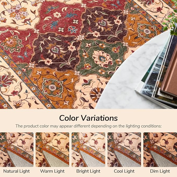Lessymo Hallway Runner Rug, 2x5 Washable Runner Rugs for Entryway Kitchen Bathroom Corridor - Faux Wool Non-Slip Indoor Door Mat Low Plie Stain Resistant Boho Rug Moroccan, Classic Red and Cream