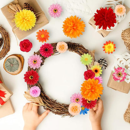 210Pcs Mini Silk Flower Heads Small Fake Mums Rose Faux Flowers Bulk for Crafts Artificial Loose Fabric Flowers Heads Sunflower Bulk for Wedding Hair Cap Dresses Fall Home Decorations (Orange)