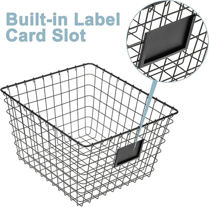 4 Pack【Extra Large】 Wire Handmade Storage Basket for Organizing Household Goods,Pantry Organization,Bathroom countertop,Laundry,Wardrobe Storage Basket,Black