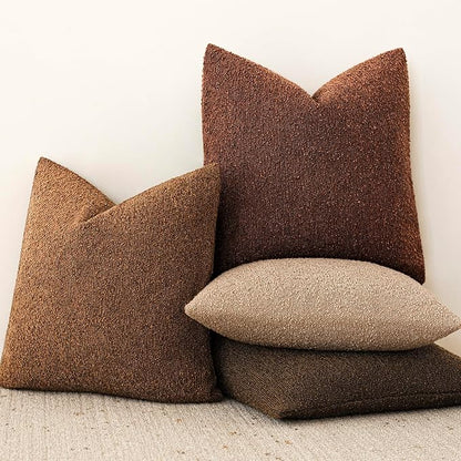Foindtower Decorative Textured Boucle Throw Pillow Covers Accent Solid Pillow Cases Neutral Soft Cozy Couch Cushion Case for Chair Sofa Bedroom Living Room Home Decor 20x20 Inch,1PC,Hazel Brown