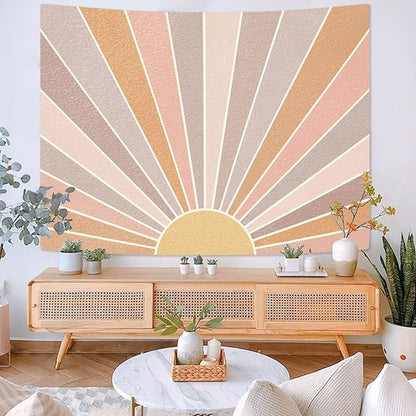 Kanuyee Boho Sun Tapestry Wall Hanging, Retro 70s Abstract Rainbow Aesthetic Sunrise Vintage Tapestries for Bedroom Living Room 44×60 inch