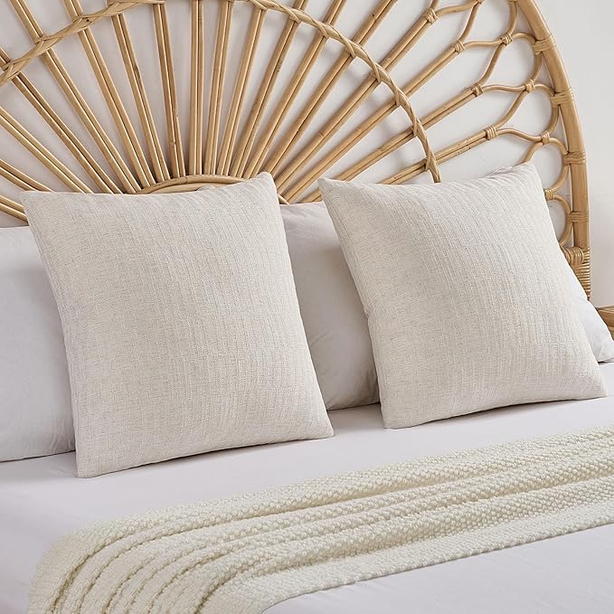 FUTEI Light Natural Decorative Throw Pillow Covers 20x20 Inch Set of 2,Soft Linen Slub Texture Cushion Case,Farmhouse Home Decor for Couch Bed Living Room