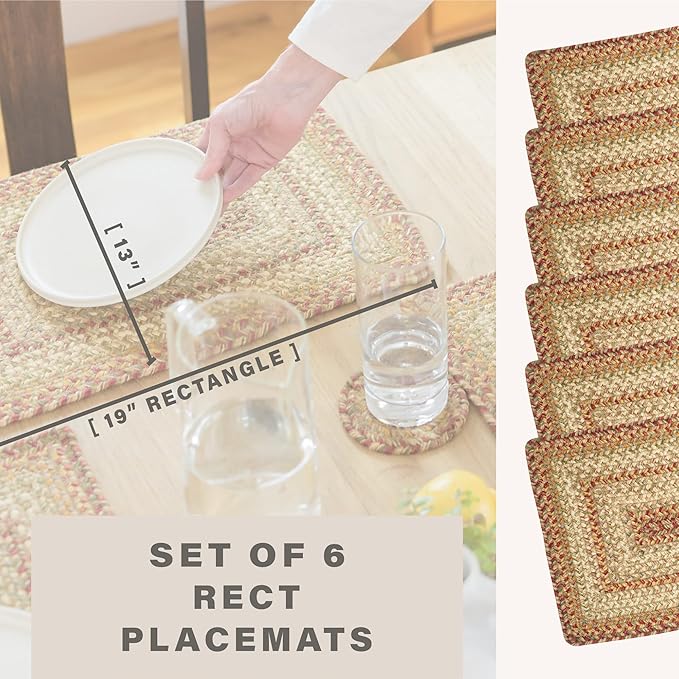 Homespice Harvest Dining Placemats, Warm Country Decor, Set of 6, Multicolor - 13x19 Rectangle Table Mats - Vibrant Colors, Durable, Easy to Clean and Protects Furniture