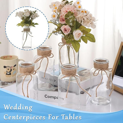 6PCS Transparent Glass Flower Vases for Centerpieces Boho Cylinder Bud Vases in Bulk Mason Jars for Weddings, Parties & Vintage Home Decor(Transparent 6)