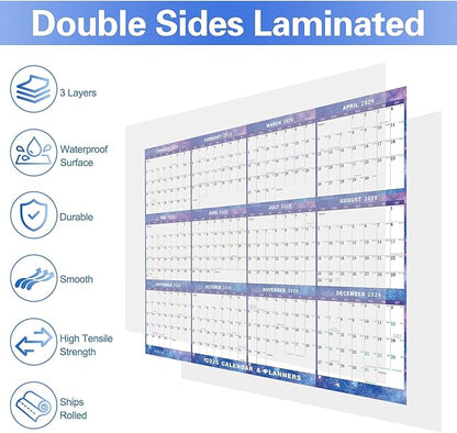 32" x 48" 2026 Wall Calendar Dry Erase - Large Starry Sky Calendar Wet & Dry Erasable Laminated 12 Month Annual Yearly Planner, Reversible, Horizontal/Vertical (2026 Wall Calendar)