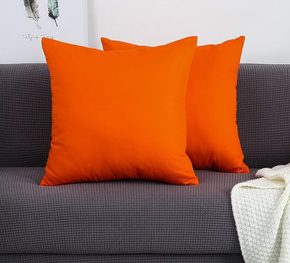 TangDepot Handmade Decorative Solid 100% Cotton Canvas Throw Pillow Covers/Pillow Shams, (14"x14", Orange)