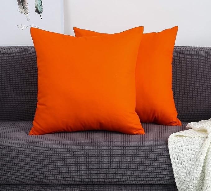 TangDepot Handmade Decorative Solid 100% Cotton Canvas Throw Pillow Covers/Pillow Shams, (28" x28" , Orange, 1 Count (Pack of 1))