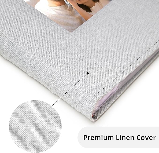 Vienrose Photo Album 4x6 300 Photos Linen Frame Cover with Memo Areas Photobook Large Capacity Slip-in Pictures Book for Wedding Baby Vacation, Lightgrey