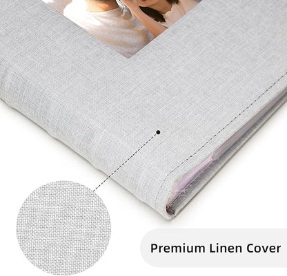 Vienrose Photo Album 4x6 300 Photos Linen Frame Cover with Memo Areas Photobook Large Capacity Slip-in Pictures Book for Wedding Baby Vacation, Lightgrey
