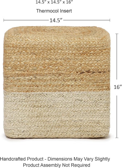 REDEARTH · Cube Pouf Ottoman - Braided Pouffe Accent Sitting Square Footrest for Living Room, Bedroom, Nursery, kidsroom, Patio, Gym; 100% Jute Set of 2 (14.5"X14.5"X16"; Natural Ivory)
