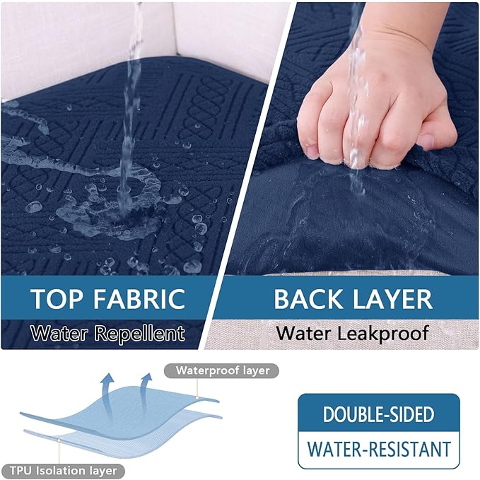 hyha Waterproof Couch Cushion Covers, Waterproof Sectional Couch Covers for Cushion Sofa for Pets, Stretch Sofa Slipcover Washable with Elastic Bottom(Back Cover L, Navy)