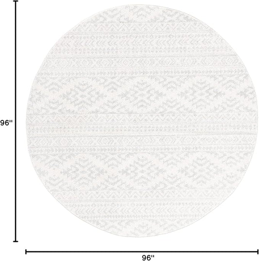 SAFAVIEH Tulum Collection Area Rug - 8' Round, Ivory & Light Grey, Moroccan Boho Tribal Design, Non-Shedding & Easy to Clean, Ideal for Living Room, Bedroom, Dining Space (TUL272G)