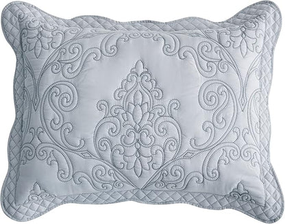 CHIXIN Microfiber Standard Pillow Shams Set of 2 - Decorative Quilted Pillow Covers - Grey - Size (20" x 26")