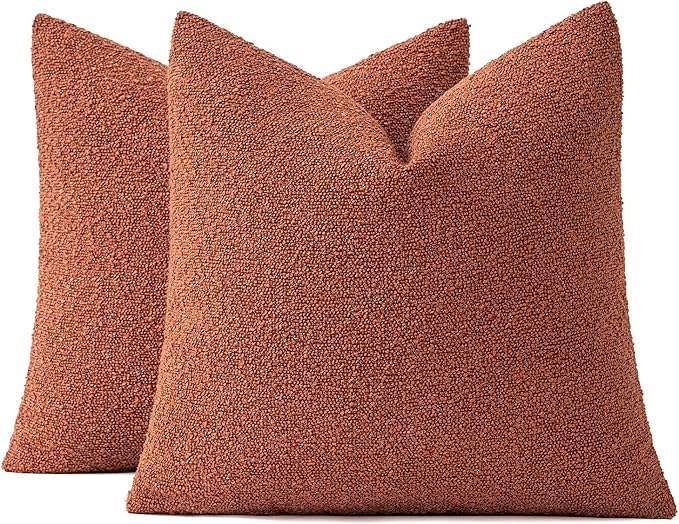 MIULEE 18x18 Inch Decorative Pillow Covers for Couch Bed Set of 2 Textured Boucle Neutral Winter Throw Pillows Burnt Orange Accent Solid Cushion Pillowcases Sofa Livingroom Home Decor